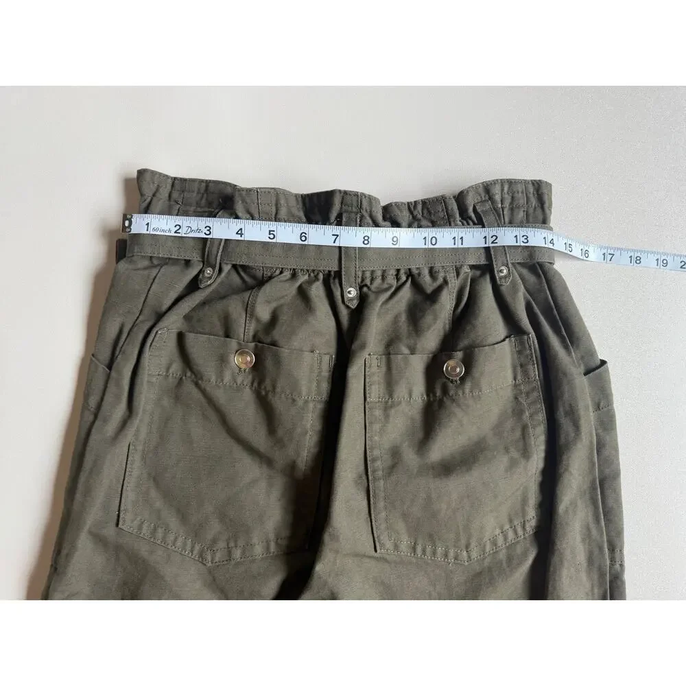 Banana Republic Women's Dark Olive Cotton-linen Blend Paperbag Pants Size 4P